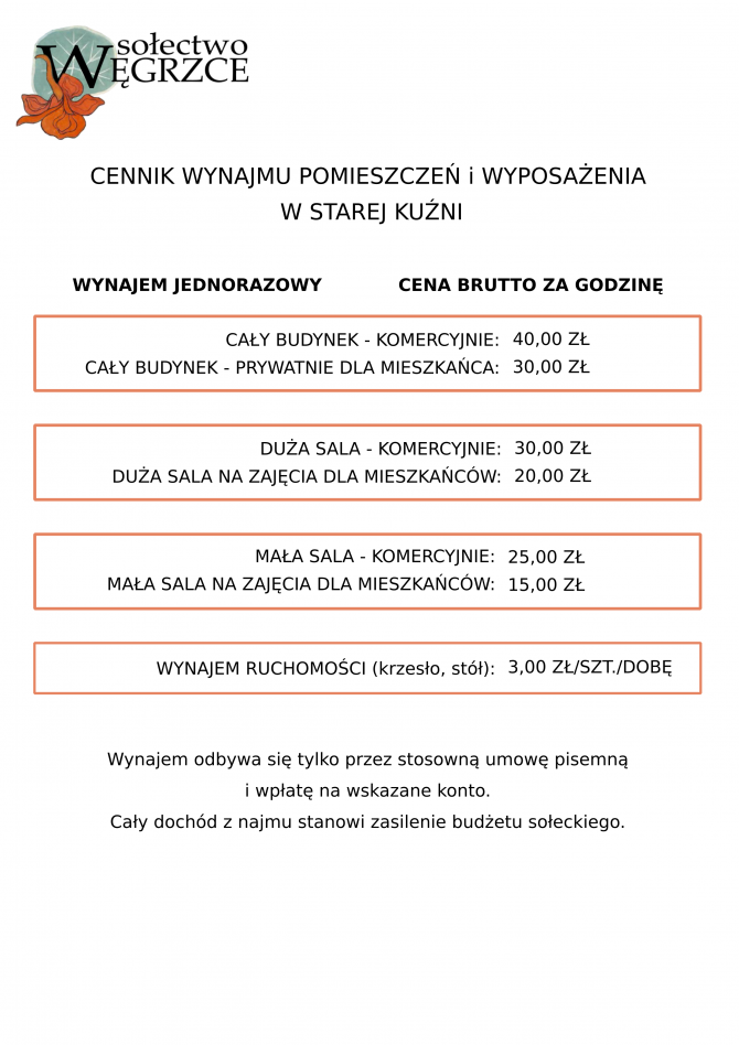 Cennik wynajmu pomieszczeń i&nbsp;wyposażenia