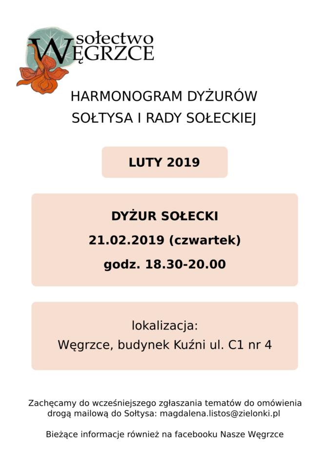 Zapraszamy na&nbsp;dyżur sołecki w&nbsp;lutym – przypominamy o&nbsp;odbiorze zarezerwowanych biletów na&nbsp;bal
