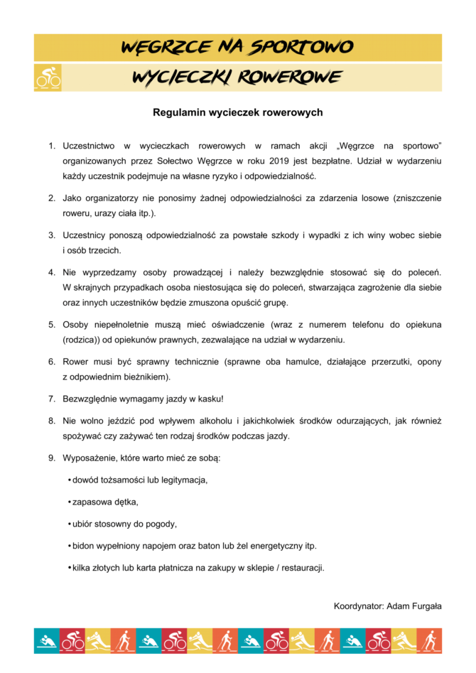 Węgrzce na&nbsp;sportowo – regulamin wycieczek rowerowych
