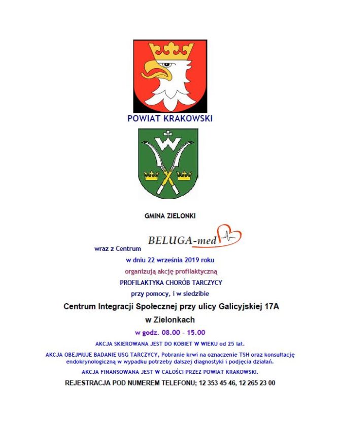 Bezpłatna profilaktyka chorób tarczycy – 22 września Centrum Integracji Społecznej w&nbsp;Zielonkach