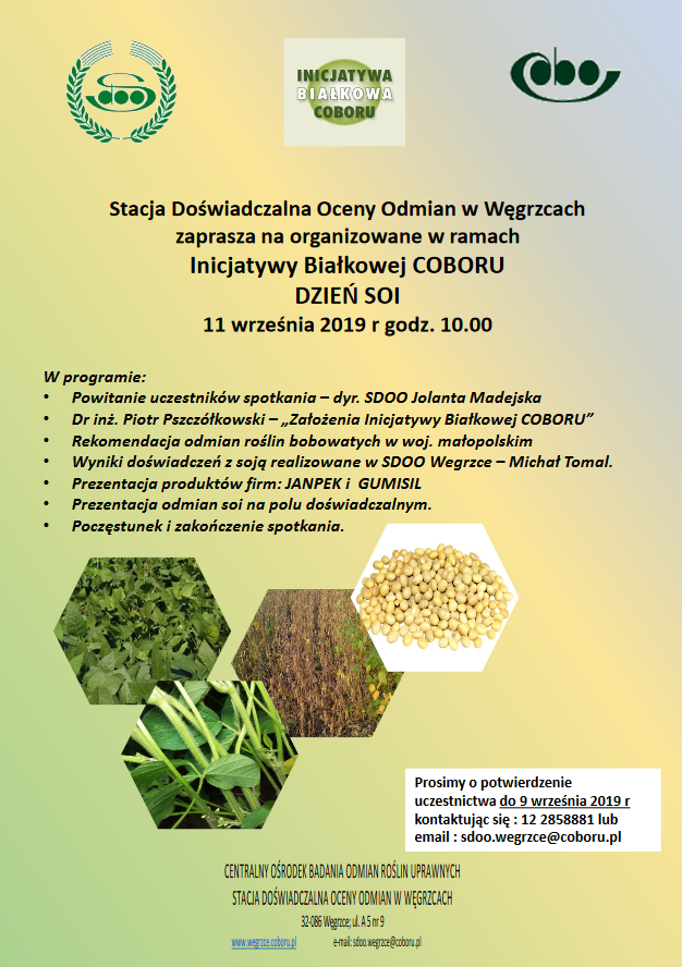 Stacja Doświadczalna Oceny Odmian w&nbsp;Węgrzcach zaprasza na&nbsp;Dzień Soi