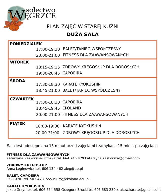 Przypominamy o&nbsp;stałych zajęciach w&nbsp;Starej Kuźni na&nbsp;dużej sali