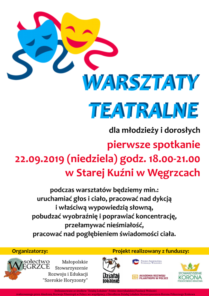 Zapraszamy na&nbsp;bezpłatne warsztaty teatralne w&nbsp;Węgrzcach