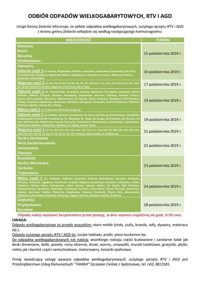 Zaplanowano odbiory odpadów wielkogabarytowych