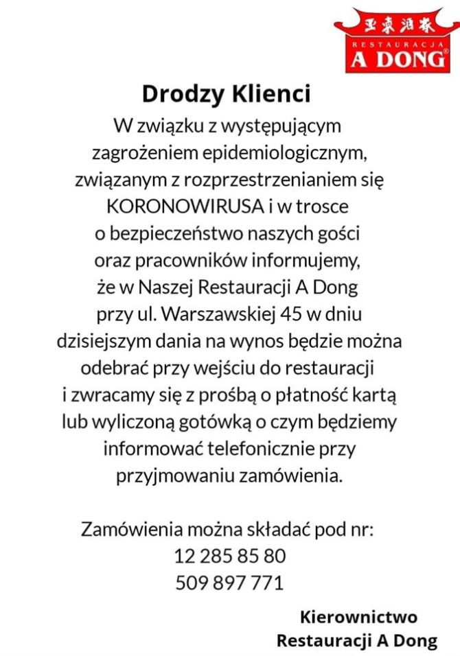 Działalność restauracji w&nbsp;okresie pandemii