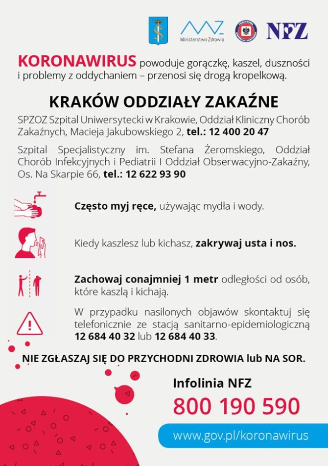 Kontakt do&nbsp;najbliższego oddziału zakaźnego – Szpital im.&nbsp;Żeromskiego w&nbsp;Krakowie