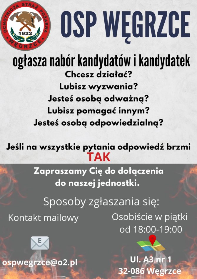 OSP Węgrzce ogłasza nabór kandydatów i&nbsp;kandydatek