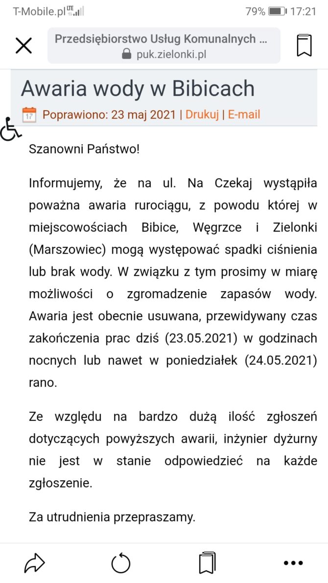 Awaria wodociągu w&nbsp;Bibicach na&nbsp;ul.&nbsp;Czekaj