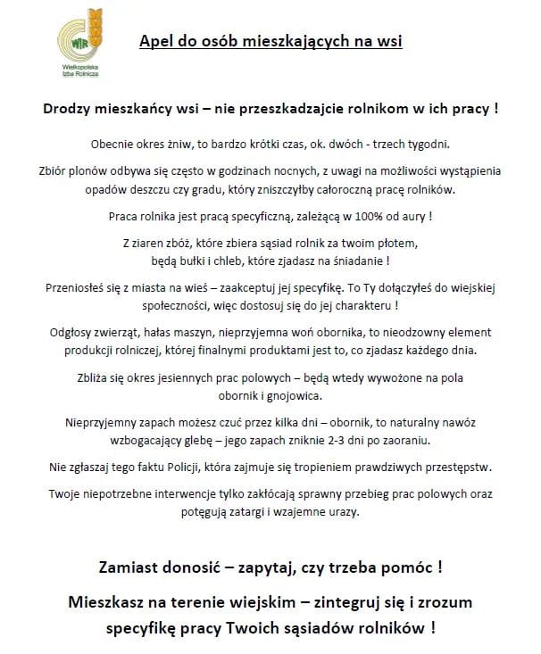 Apel do&nbsp;mieszkańców wsi