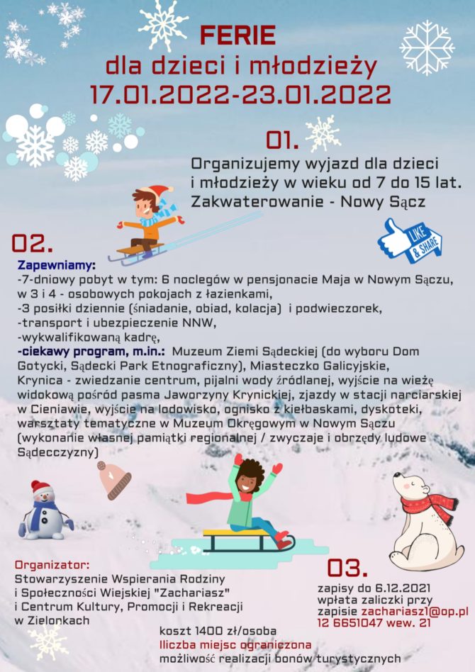 CKPiR i&nbsp;Stowarzyszenie Zachariasz proponują dzieciom i&nbsp;młodzieży wyjazd na&nbsp;ferie