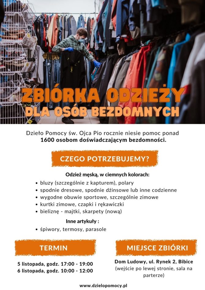 Zbiórka używanej odzieży męskiej dla osób bezdomnych