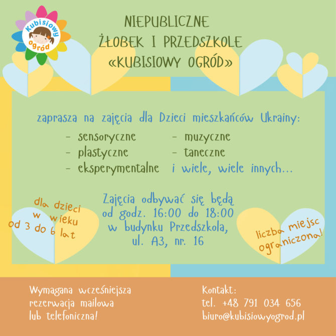 Kubisiowy Ogród zaprasza dzieci z&nbsp;Ukrainy w&nbsp;wieku od&nbsp;3 do&nbsp;6 lat na&nbsp;warsztaty