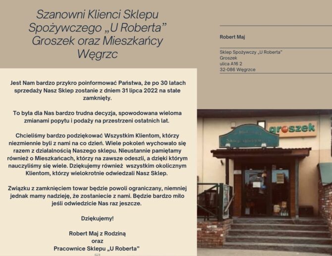 Podziękowania za&nbsp;współpracę z&nbsp;sołectwem dla sklepu „U&nbsp;Roberta”