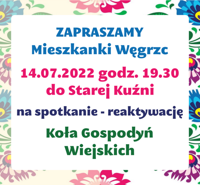 Zapraszamy na&nbsp;spotkanie KGW 14.07 o&nbsp;godz.&nbsp;19.30