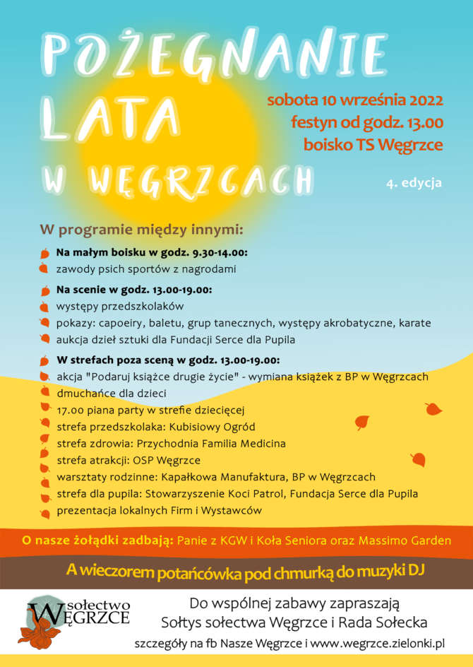 10.09.2022 Zapraszamy na&nbsp;Piknik Pożegnanie Lata w&nbsp;Węgrzcach