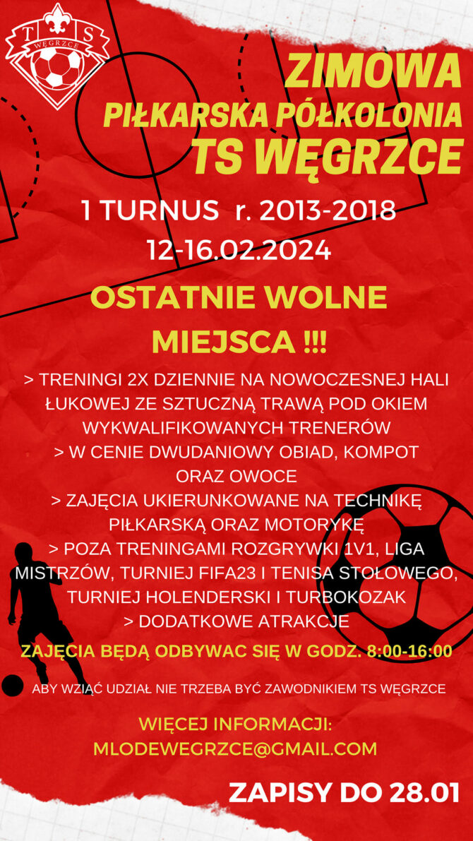 TS&nbsp;Węgrzce zaprasza na&nbsp;piłkarskie półkolonie w&nbsp;czasie ferii