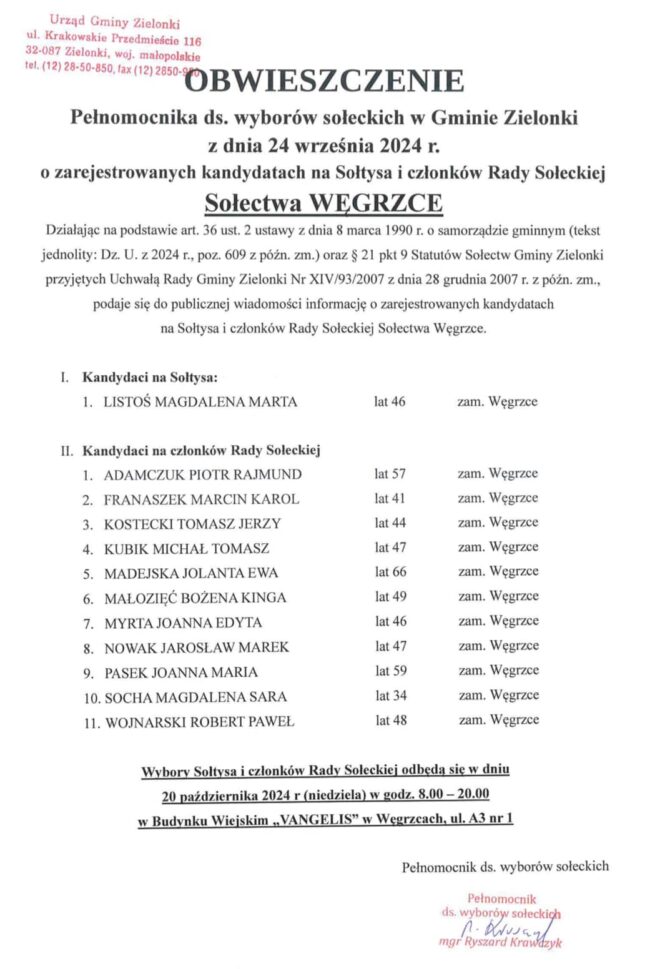 Obwieszczenie w&nbsp;sprawie wyborów na&nbsp;sołtysa i&nbsp;do&nbsp;rady sołeckiej