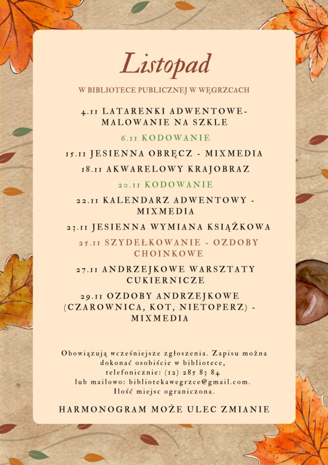 Biblioteka w&nbsp;Węgrzcach zaprasza na&nbsp;zajęcia