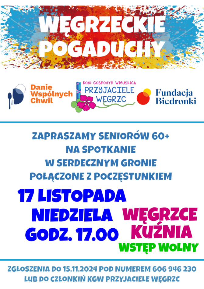 Zapraszamy Seniorów 60+ na&nbsp;ostatnie w&nbsp;tym roku Węgrzeckie Pogaduchy